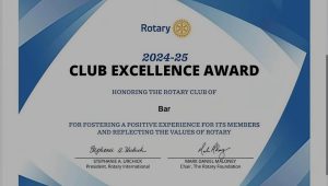 Rotary klub Bar dobitnik prestižne nagrade Club Excellence Award 2024/25