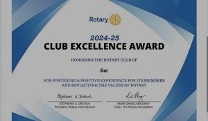 Rotary klub Bar dobitnik prestižne nagrade Club Excellence Award 2024/25